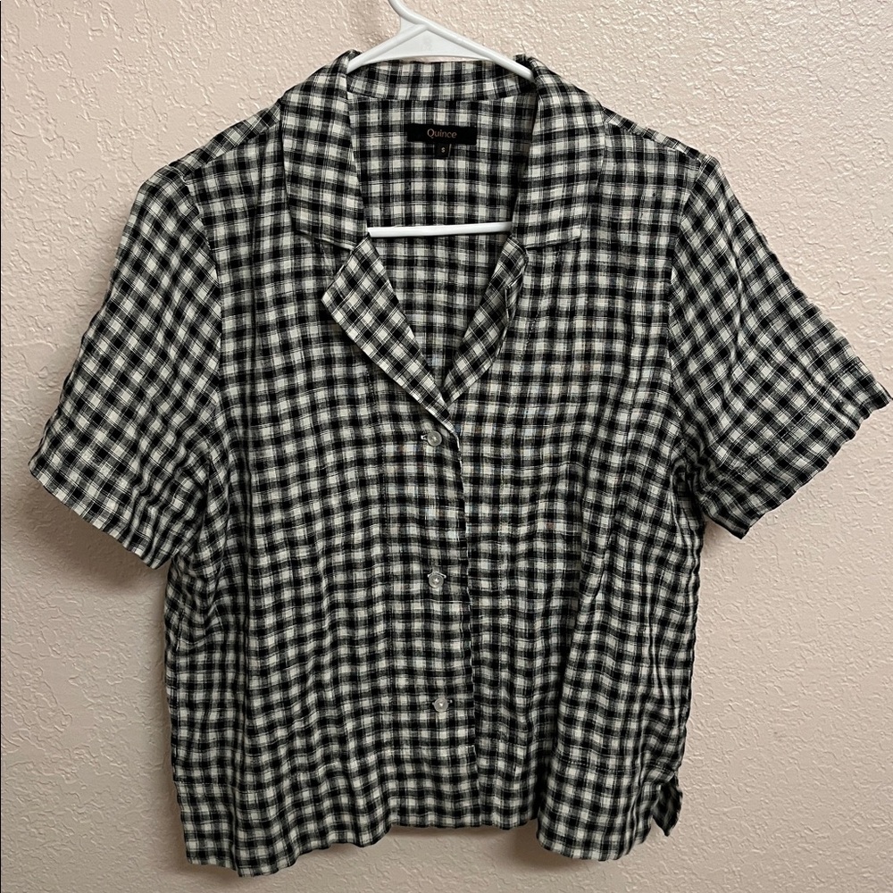 Quince Black and White linen Gingham Button Down Shirt - Picture 2 of 4
